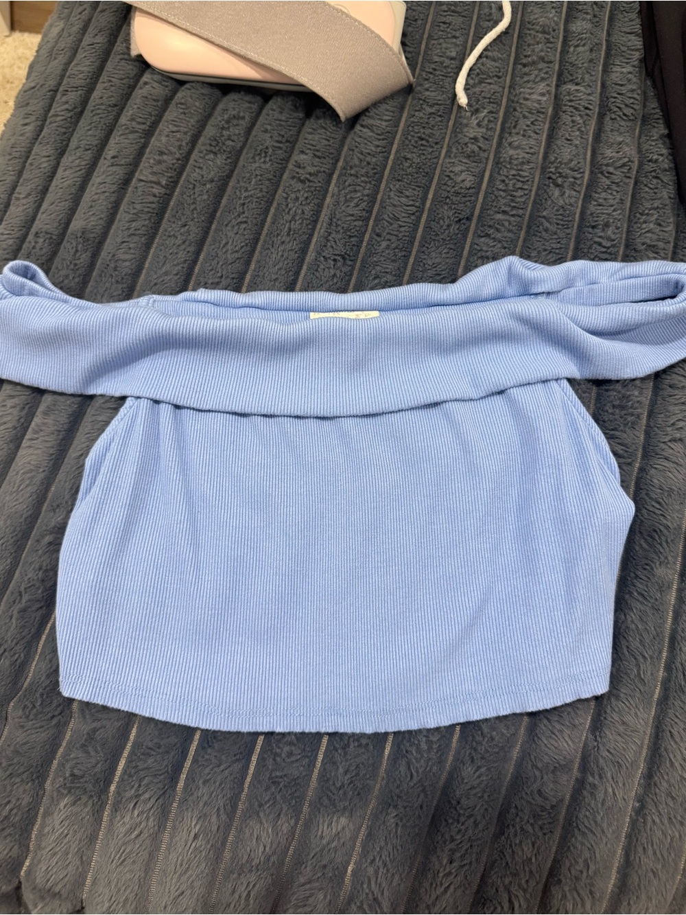 Endless Blu Off The Shoulder Blue Crop Top